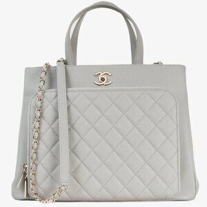Chanel Business Affinity Large Grey Caviar Leather GHW Quilted Tote